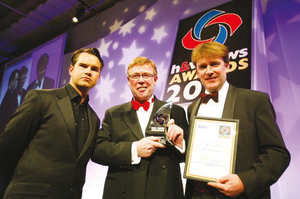 A.C. Wilgar wins "Smart installer" of the year at H&V News Awards 2016 with Billy Wilgar and Jimmy Carr