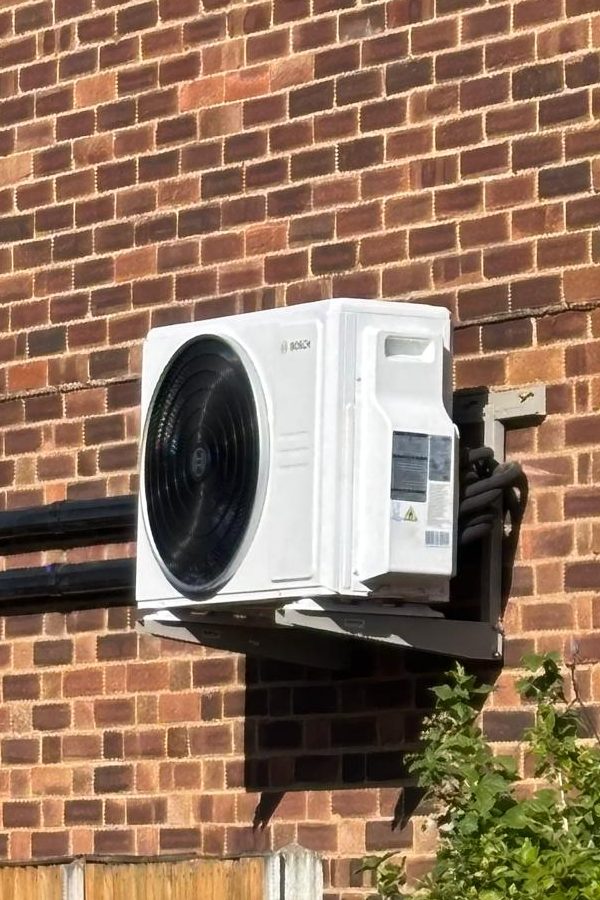 Bosch air conditioning outdoor unit on a wall bracket, installed by A.C. Wilgar
